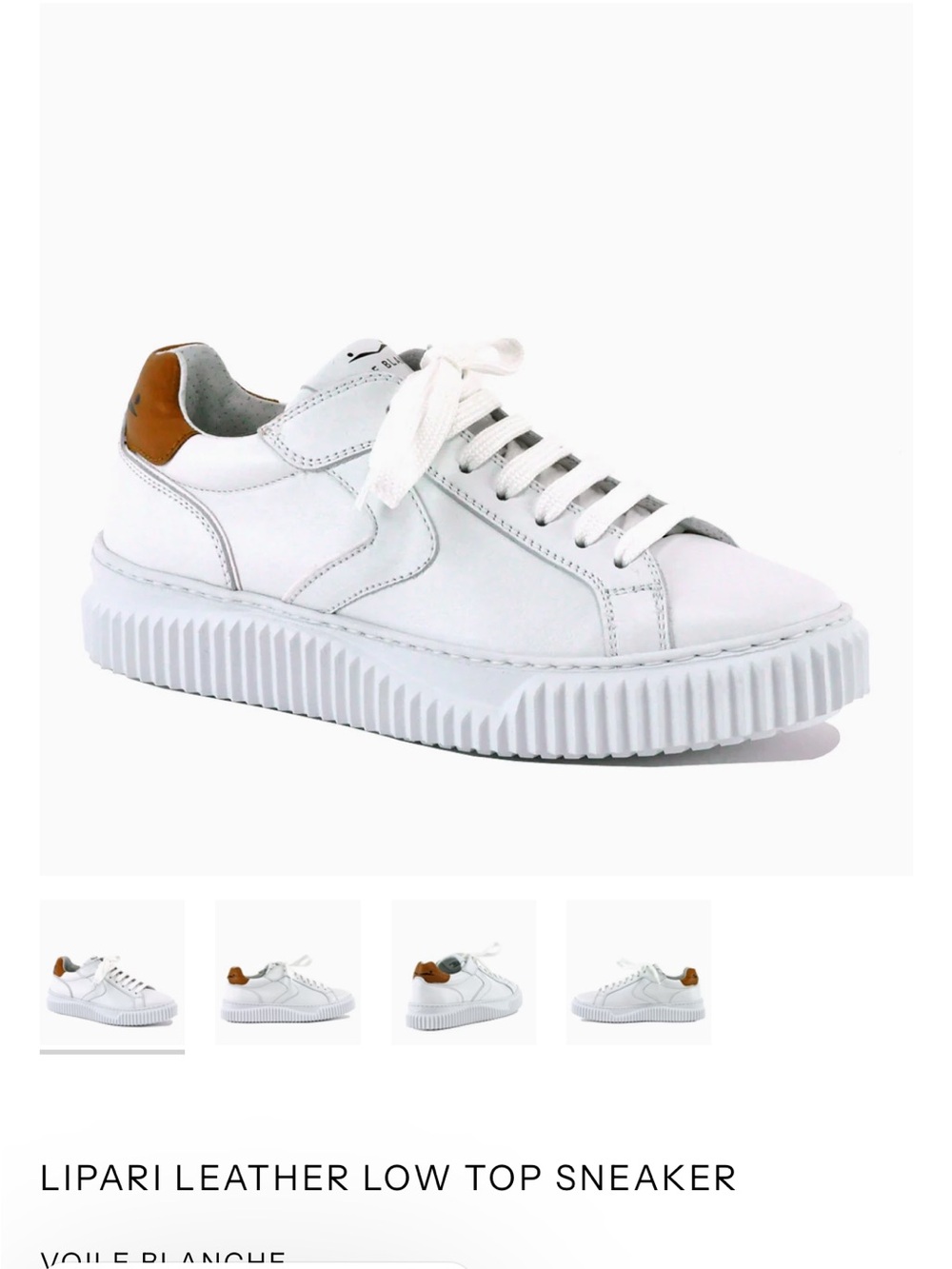 Voile Blanche White Leather Low-Top Sneaker with Brown Heel Tab